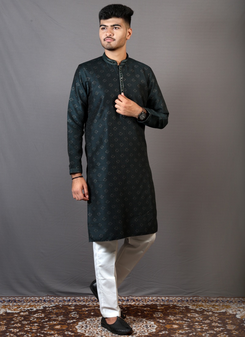 Buy Dark Green Lakhnavi Festival Wear Kafni Pajama Online Mauritius KF240886